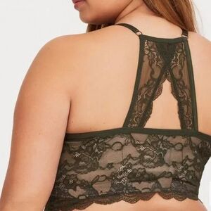 Torrid Olive Green Lace Bralette Racerback Plus Size Bra Size 1  stretch